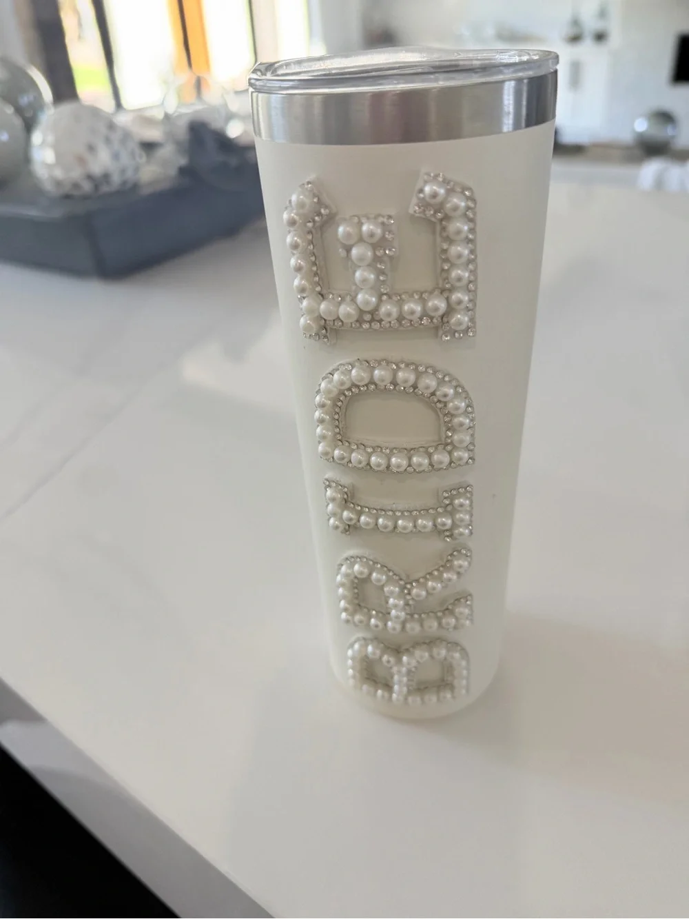 BEADED PEARL WHITE Decorative Tumbler -